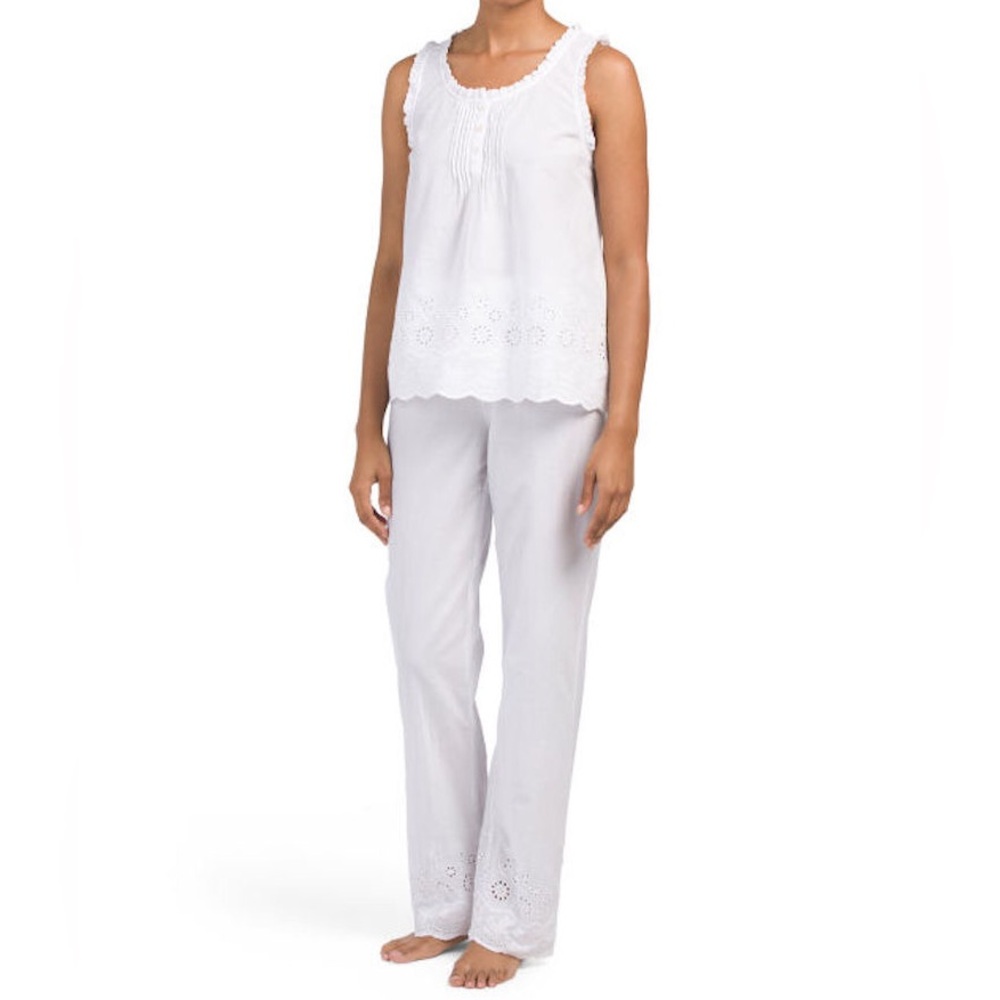 Susan Bristol Cotton Embroidered Lace Eyelet Pajama Set